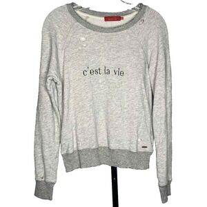 Philanthropy women's "C'est La Vie" Sweatshirt gray‎ distressed thrashed size XS